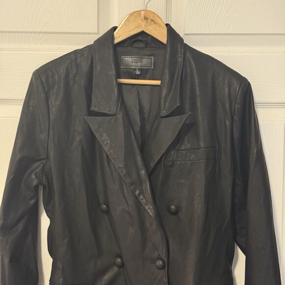 BLANKNYC Black Faux Vegan Leather Double Breasted Blazer Women’s Size Large L - Picture 4 of 11